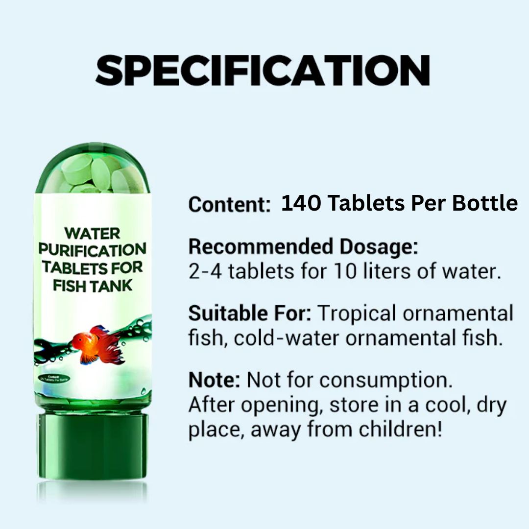 Aquarium Purifying Tablets [BUY 1 GET 1 FREE] – Safe for All Types of Fish | 1 to 4 tabs per tank